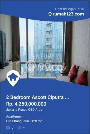 Dijual Apartemen Prestisius di CBD Area 2 Kamar & 2 Kamar Mandi Dijual Apartemen Prestisius di CBD Area 2 Kamar & 2 Kamar Mandi
