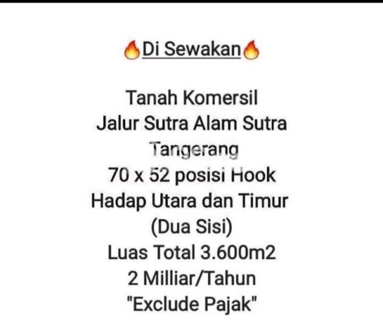 Lahan untuk Disewa di Tangerang Luas 3600m2 Lahan untuk Disewa di Tangerang Luas 3600m2