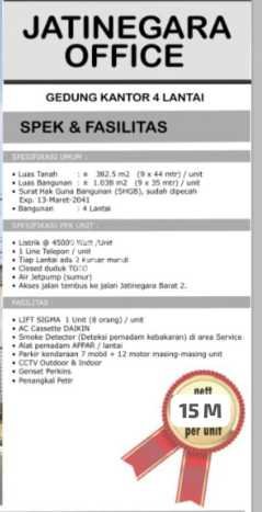 Unit Kantor Dijual di Jatinegara Jakarta Timur Luas Bangunan 1038m2 Unit Kantor Dijual di Jatinegara Jakarta Timur Luas Bangunan 1038m2