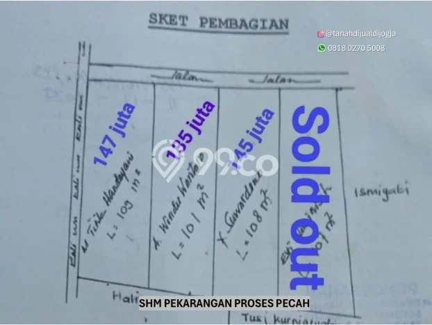 Tanah untuk Dijual Lokasi Bantul, Bantul Luas 101m2 SHM Tanah untuk Dijual Lokasi Bantul, Bantul Luas 101m2 SHM