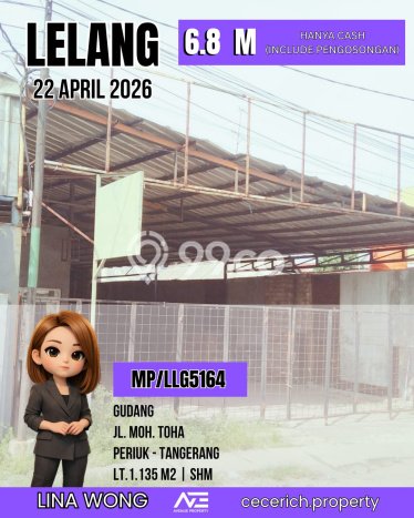 Unit Gudang Dijual di Periuk Tangerang Luas Tanah 1135m2, Luas Bangunan 1135m2 Unit Gudang Dijual di Periuk Tangerang Luas Tanah 1135m2, Luas Bangunan 1135m2