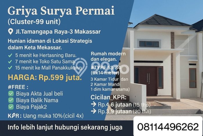 Hunian Nyaman Asri 3 KT Siap Huni di Tamangapa Makassar Hunian Nyaman Asri 3 KT Siap Huni di Tamangapa Makassar