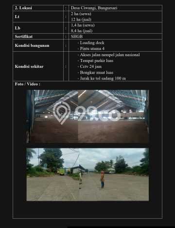 Unit Gudang Disewa Lokasi Bungursari, Purwakarta Spesifikasi Luas Bangunan 84000m2 Unit Gudang Disewa Lokasi Bungursari, Purwakarta Spesifikasi Luas Bangunan 84000m2