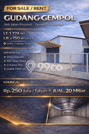 Gudang Disewa di Gempol, Pasuruan, LT 1774m2 / LB 750m2 Gudang Disewa di Gempol, Pasuruan, LT 1774m2 / LB 750m2