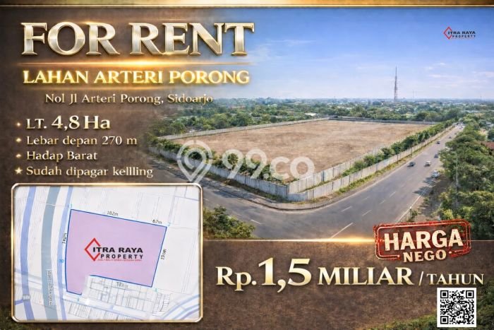 Disewakan Tanah Seluas 48000m2 di Porong, Sidoarjo Disewakan Tanah Seluas 48000m2 di Porong, Sidoarjo