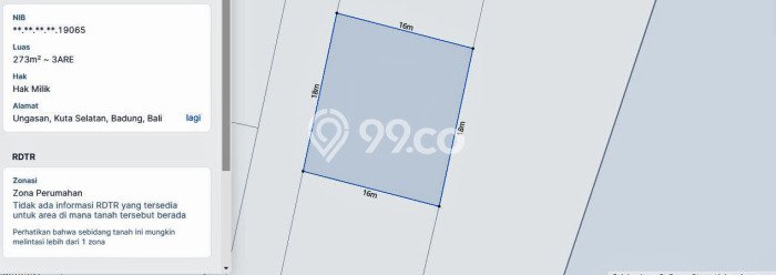 Untuk Dijual Tanah 273m2 di Ungasan, Badung Untuk Dijual Tanah 273m2 di Ungasan, Badung