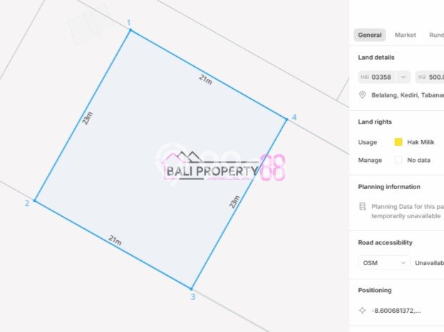 Untuk Dijual Tanah di Tabanan, Luas 500m2 SHM Untuk Dijual Tanah di Tabanan, Luas 500m2 SHM