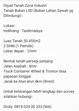 Tanah Kavling untuk Dijual di Indihiang Tasikmalaya 30455m2 Tanah Kavling untuk Dijual di Indihiang Tasikmalaya 30455m2