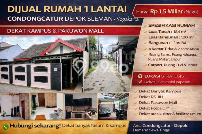 Dijual Rumah Eksklusif 4 KT di Condong Catur, Sleman Dijual Rumah Eksklusif 4 KT di Condong Catur, Sleman
