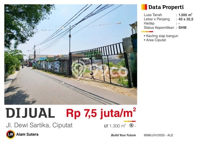 PRIME LOCATION! Tanah Kawasan Ciputat, Luas 1300m2m², Ideal untuk Investasi PRIME LOCATION! Tanah Kawasan Ciputat, Luas 1300m2m², Ideal untuk Investasi