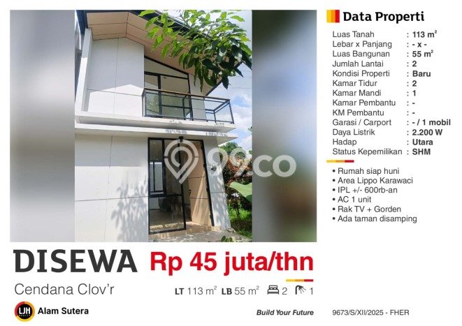 Rumah Disewakan Tangerang LT 113m2 LB 55m2 Area Lippo Karawaci Rumah Disewakan Tangerang LT 113m2 LB 55m2 Area Lippo Karawaci