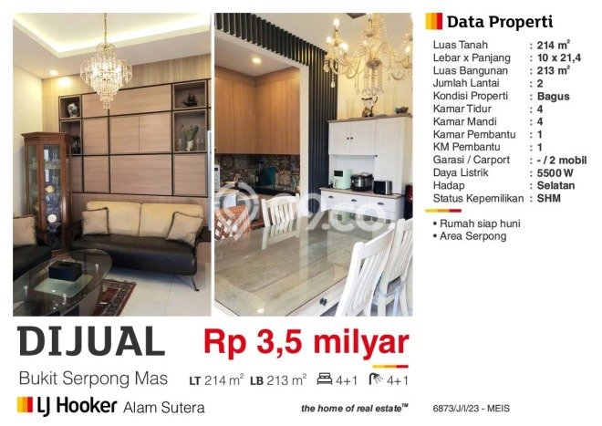 LISTING BARU! Rumah Strategis di Serpong, LT 214m² LB 213m² LISTING BARU! Rumah Strategis di Serpong, LT 214m² LB 213m²