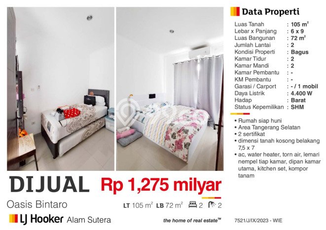 DIJUAL CEPAT! Rumah Bintaro, Tangerang Selatan, LT 105m² Bangunan 72m² DIJUAL CEPAT! Rumah Bintaro, Tangerang Selatan, LT 105m² Bangunan 72m²