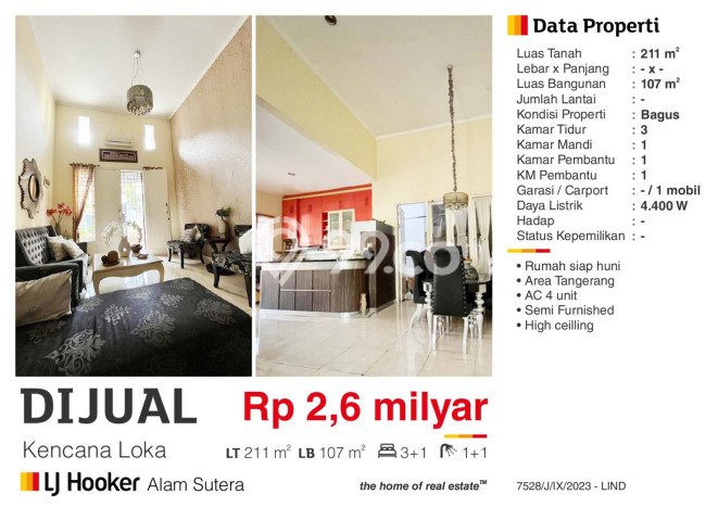 Rumah Asri 3 KT di BSD, Tangerang - LT 211m² Rumah Asri 3 KT di BSD, Tangerang - LT 211m²