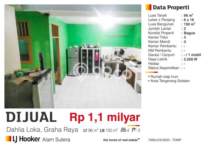 Rumah dengan Lokasi Strategis 4 KT di Graha Raya, Tangerang Selatan Rumah dengan Lokasi Strategis 4 KT di Graha Raya, Tangerang Selatan