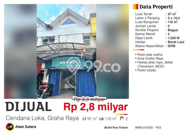 Ruko Strategis Kawasan Graha Raya, Luas 110m², Area Komersial Ruko Strategis Kawasan Graha Raya, Luas 110m², Area Komersial
