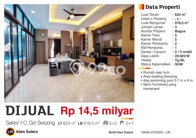 Rumah Mewah LB 918m2 Siap Pakai Desain Elegan di Gading Serpong, Tangerang Rumah Mewah LB 918m2 Siap Pakai Desain Elegan di Gading Serpong, Tangerang