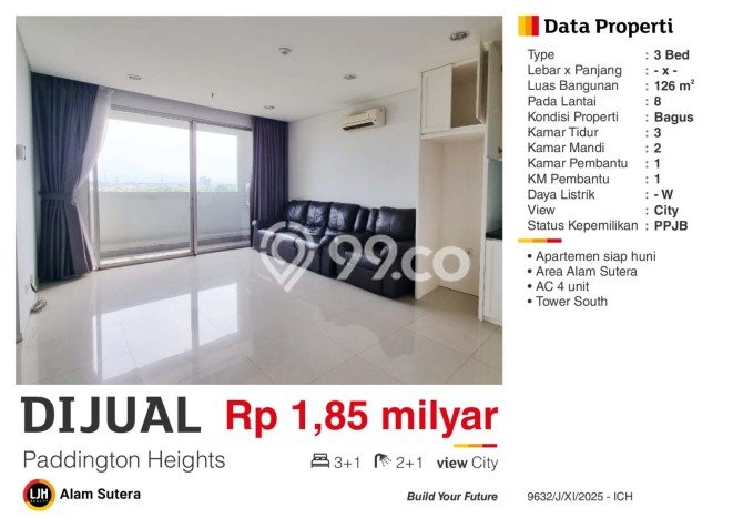 Siap Huni Apartemen di Tangerang 3 Kamar & 2 Kamar Mandi, Luas 126m2 Siap Huni Apartemen di Tangerang 3 Kamar & 2 Kamar Mandi, Luas 126m2