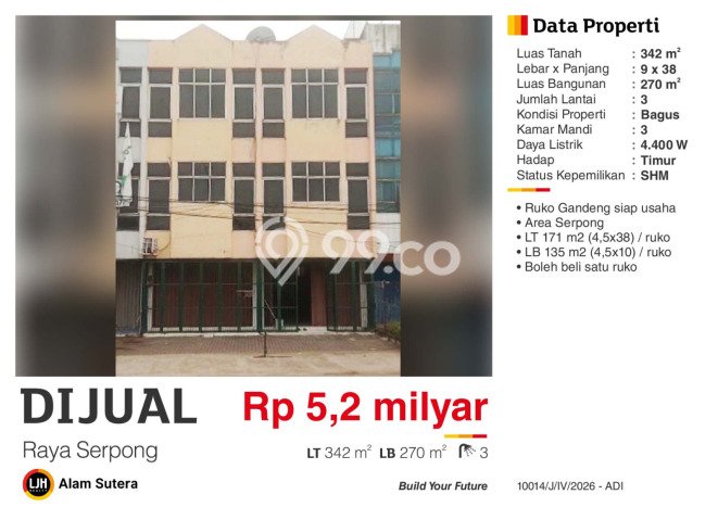 Ruko Bagus LT 342m2 LB 270m2 Dijual di Serpong Tangerang Selatan Ruko Bagus LT 342m2 LB 270m2 Dijual di Serpong Tangerang Selatan