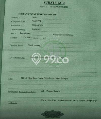 Tanah di Ubud, Gianyar Luas 244m2 Dijual Segera Tanah di Ubud, Gianyar Luas 244m2 Dijual Segera