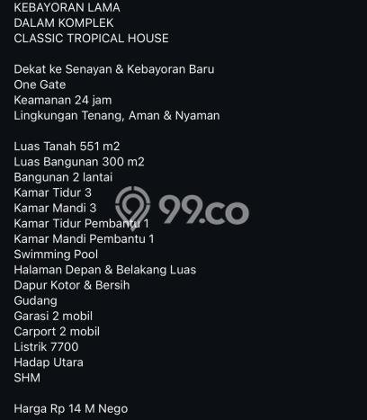 Hunian Mewah Siap Huni LT 551m2 di Kebayoran Lama, Jakarta Selatan Hunian Mewah Siap Huni LT 551m2 di Kebayoran Lama, Jakarta Selatan