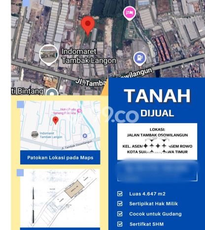 Untuk Dijual Tanah di Surabaya, Luas 4647m2 SHM Untuk Dijual Tanah di Surabaya, Luas 4647m2 SHM