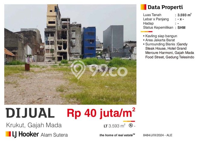 Tanah Kavling Dijual di Gajah Mada, Jakarta Pusat dengan Luas Tanah 3593m2 Tanah Kavling Dijual di Gajah Mada, Jakarta Pusat dengan Luas Tanah 3593m2