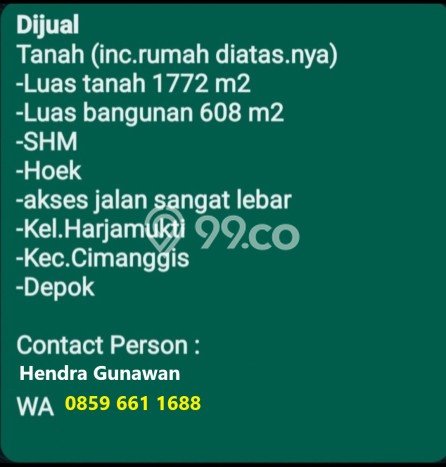 HARGA TERBAIK! Tanah Kawasan Cimanggis, Luas 1772m², Akses Jalan Utama, Area Potensial HARGA TERBAIK! Tanah Kawasan Cimanggis, Luas 1772m², Akses Jalan Utama, Area Potensial
