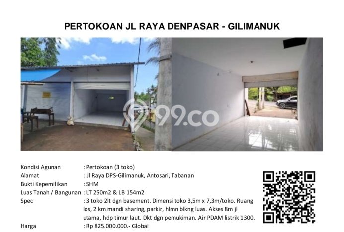 Unit Komersial Dijual di Tabanan LT 250m2 & LB 154m2 Unit Komersial Dijual di Tabanan LT 250m2 & LB 154m2