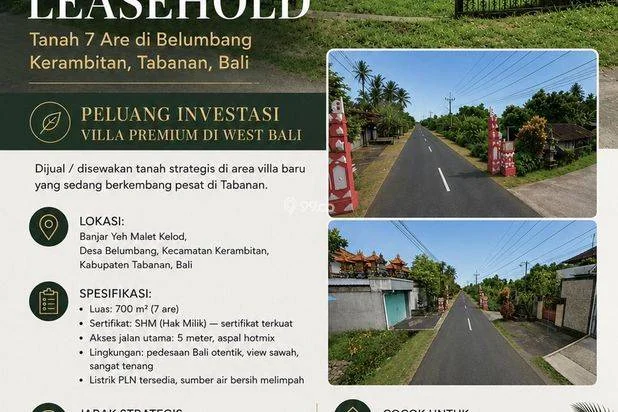 Tanah Premium 700m² Tabanan 5 Menit Pantai Pasut Cocok Villa Eksklusif Tanah Premium 700m² Tabanan 5 Menit Pantai Pasut Cocok Villa Eksklusif