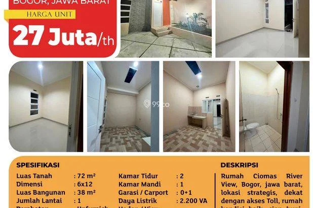 (TSI/16561) Rumah Ciomas River View, Bogor, 6x12 m², 1 Lt, SHM (TSI/16561) Rumah Ciomas River View, Bogor, 6x12 m², 1 Lt, SHM