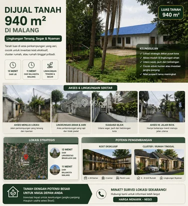 Jual Tanah 940m² di kota malang cocok untuk jadi lapangan Padel Jual Tanah 940m² di kota malang cocok untuk jadi lapangan Padel