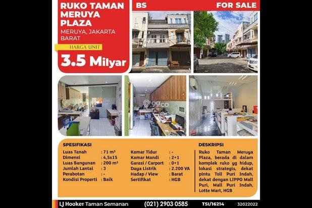 (TSI/16214) Ruko Taman Meruya Plaza, Jakarta Barat, 4.5x15 m², 3 Lt, HGB (TSI/16214) Ruko Taman Meruya Plaza, Jakarta Barat, 4.5x15 m², 3 Lt, HGB