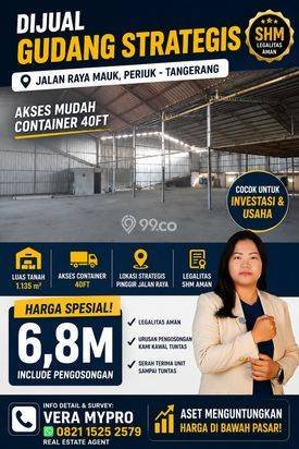 Paling Murah! Gudang Jalan Raya Mauk, Gudang Moh Toha, Gudang Periuk Jaya Luas 1135m2 Gudang SHM di Moh Toha Gudang Tangerang akses container 40ft Paling Murah! Gudang Jalan Raya Mauk, Gudang Moh Toha, Gudang Periuk Jaya Luas 1135m2 Gudang SHM di Moh Toha Gudang Tangerang akses container 40ft