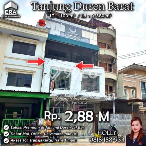 Ruko Premium Kawasan Tanjung Duren, Luas 380m², Jalan Utama, Tingkat ...