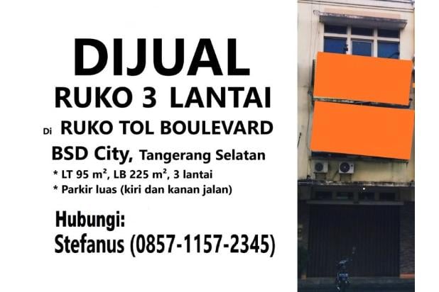 Dijual Ruko di Area Ruko Tol Boulevard BSD City, Tangerang Sel