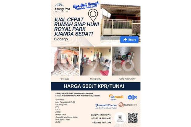 Jual Cepat Rumah di Perumahan Royal Park Juanda, Sedati Sidoarjo HGB Bagus Timur