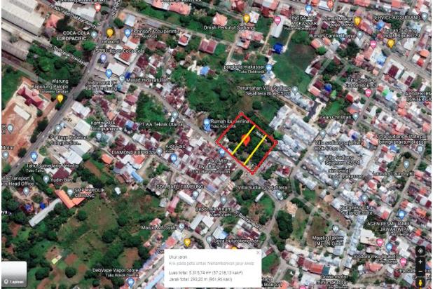 Tanah datar 5316 m2 Sudiang depan Coca Cola.