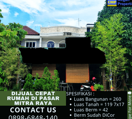 DiJual Cepat Rumah 3 Lantai Di Pasar Mitra Raya