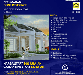 Perumahan Murah Start 300JT Dewe Residence Wringinanom Gresik dkt Tol Sumo