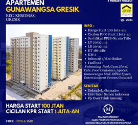Jual Apartemen Gunawangsa Gresik 2BR Start 100jt-an Bisa KPR Dkt Mayjend Sungkono