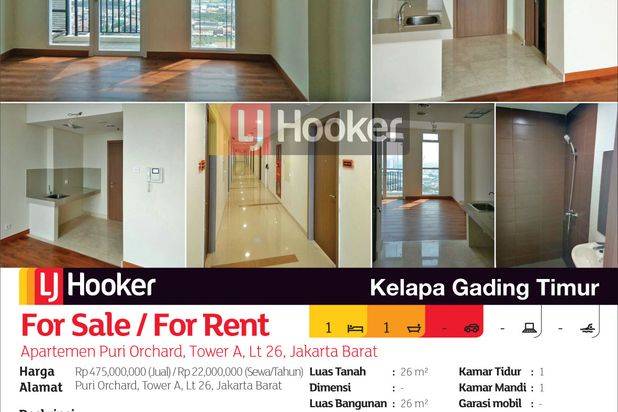 Apartemen Puri Orchard Tower A Lantai 26 Type Studio, Jakarta Barat