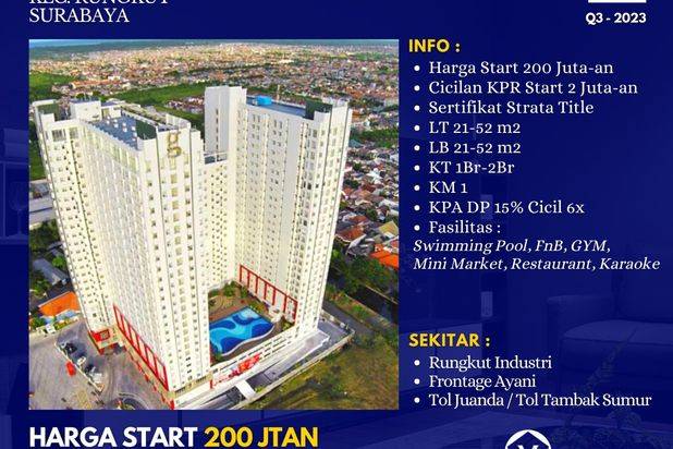 Dijual Apartemen Baru Gunawangsa Merr Surabaya start 200 jutaan Lokasi Strategis
