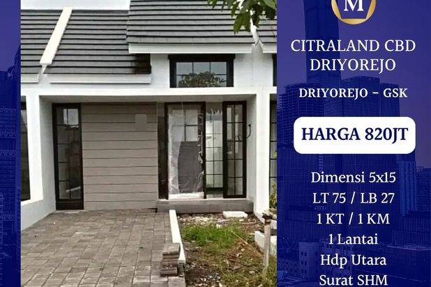 Dijual Rumah Citraland CBD Driyorejo Gresik 820 Juta SHM PDAM