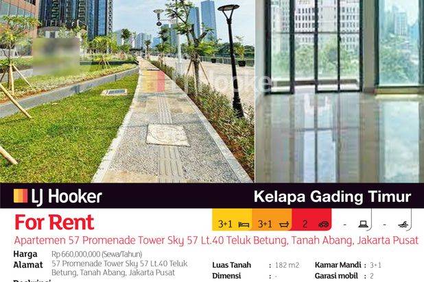 Apartemen 57 Promenade Tower Sky 57 Lt.40 Teluk Betung, Tanah Abang, Jakarta Pusat