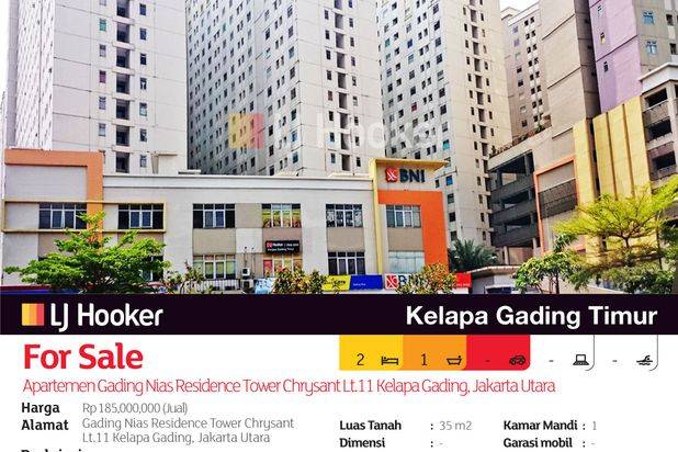 Apartemen Gading Nias Residence Tower Chrysant Lt.11 Kelapa Gading, Jakarta Utara