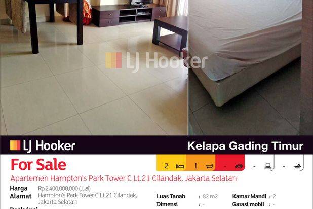 Apartemen Hampton's Park Tower C Lt.21 Cilandak, Jakarta Selatan