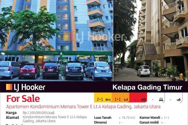 Apartemen Kondominium Menara Tower E Lantai 4 Kelapa Gading, Jakarta Utara