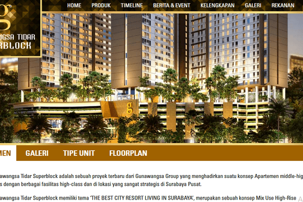 Aprtm. Gunawangsa Tidar, 2 BR Furnished. Jl.Tidar Surabaya