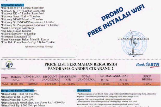RUMAH SUBSIDI PANORAMA GARDEN CIKARANG 2